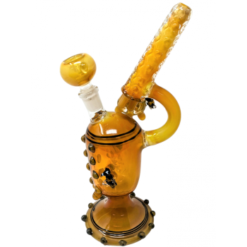 10" GOLD FUMED MULTI MARBLED SUNDAE BEES POLLINATION ICE CREAM CUP WATER PIPE