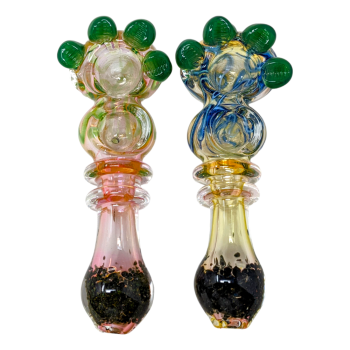 5.5" GOLD FUMED DOUBLE BOWL RAINBOW POLKA DOT MOUTH HAND PIPE 2CT/PK