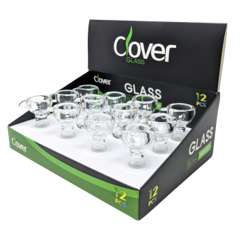 CLOVER GLASS - 14MM CLEAR BOWL WITH HANDLE - ASSORTED COLORS 12CT/DISPLAY