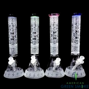 LEGENDARY GLASS 14" WATER PIPE  MULTIPATTERN SAND BLASTED (MSRP $149.99)