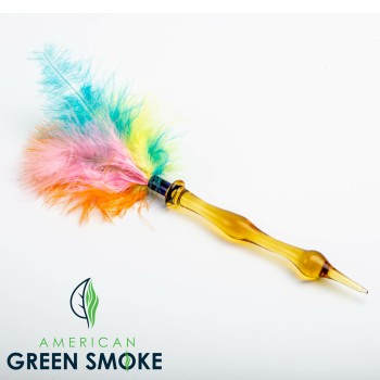 HEAVY GLASS DABBER - COLORFULL FEATHERS ON TOP (MSRP $9.99 EACH)