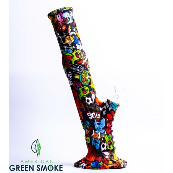 SILICONE STRAIGHT 2 PART WATER PIPE - PRINTED CHARACTERS DESIGN (MSRP $39.99 EACH)