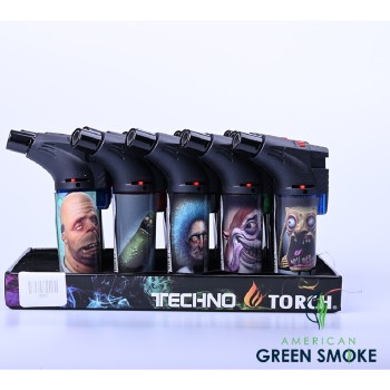 TECHNO TORCH LIGHTER BIZZARE CHARACTER DESIGN (DISPLAY OF 15 COUNT) (MSRP $12.99 EACH)