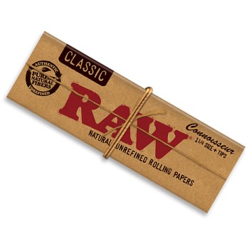RAW - CLASSIC CONNOISSEUR 1 ¼ ROLLING PAPER WITH TIPS 24CT/BOX (MSRP $2.99)