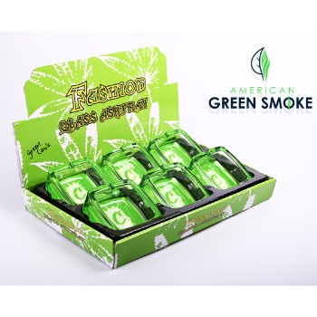 GREEN CKS SQUARE GLASS ASHTRAY (DISPLAY OF 6 COUNT) (MSRP $6.99 EACH)