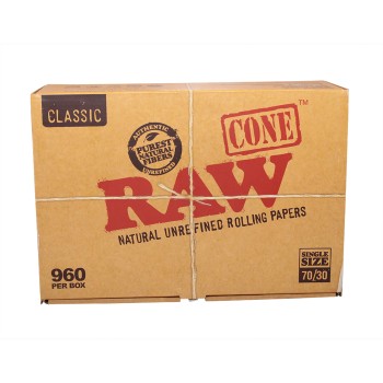 RAW SINGLE SIZE CONE 70MM/30MM (BOX OF 960 COUNT) (MSRP $.99 EACH)