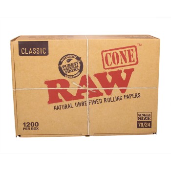 RAW SINGLE SIZE CONE 70MM/24MM (BOX OF 1200 COUNT) (MSRP $.99 EACH)