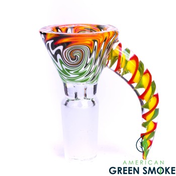 AMERICAN COLOR 14MM MALE BOWL WITH HANDLE (MSRP $12.99 EACH)