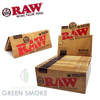 RAW ROLLING PAPER CLASSIC SUPREME KING SIZE BOX OF 24 COUNT (MSRP $2.99 EACH)