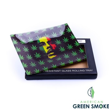 TEMPERED GLASS MEDIUM TRAY - RASTA FACE WITH MAPLE LEAFS DESIGN (MSRP $12.99)