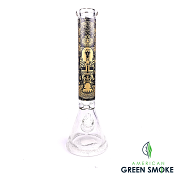 16" INCH GLASS GLOW IN THE DARK  EGYPTIAN DECAL BEAKER WATER PIPE (MSRP $99.99)