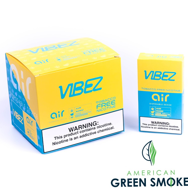 VIBEZ AIR RECHARGEABLE DISPOSABLE DEVICE 11 ML 5% NICOTINE 6000 PUFFS 10 COUNT/BOX (MSRP $21.99 EACH)