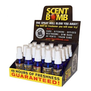 SCENT BOMB SPRAY BOTTLE AIR FRESHENER DISPLAY OF 20 COUNT (MSRP $4.99 EACH)