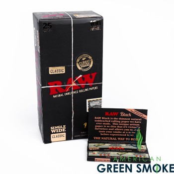 RAW BLACK SINGLE WIDE ROLLING PAPER 25 COUNT/BOX