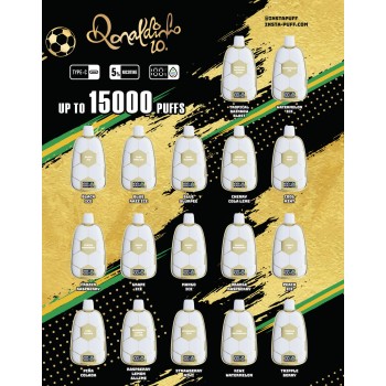 RONALDINHO 10  18ML 15K PUFFS DISPOSABLE WITH LED SCREEN 5CT/BOX